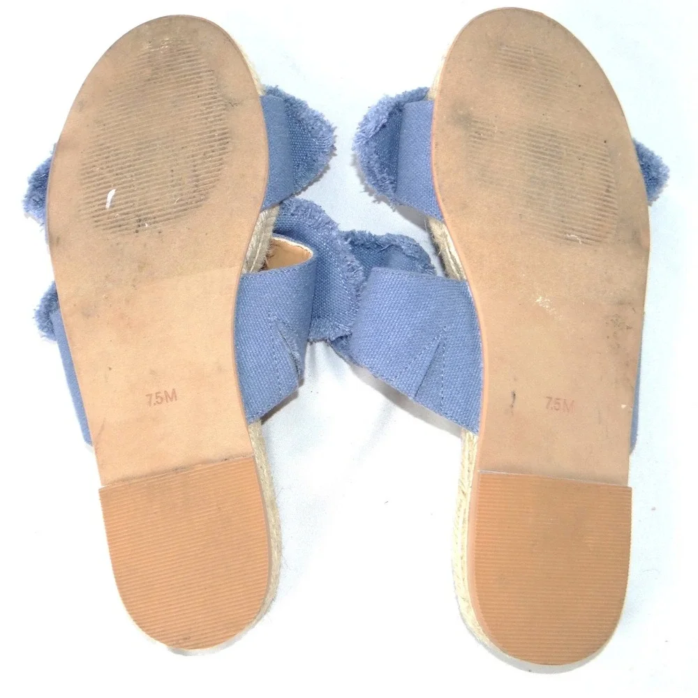 B Blass‎ Womens Blue Frayed Bow Espadrille Slide Sandals Flat Jute Size 7.5M 38